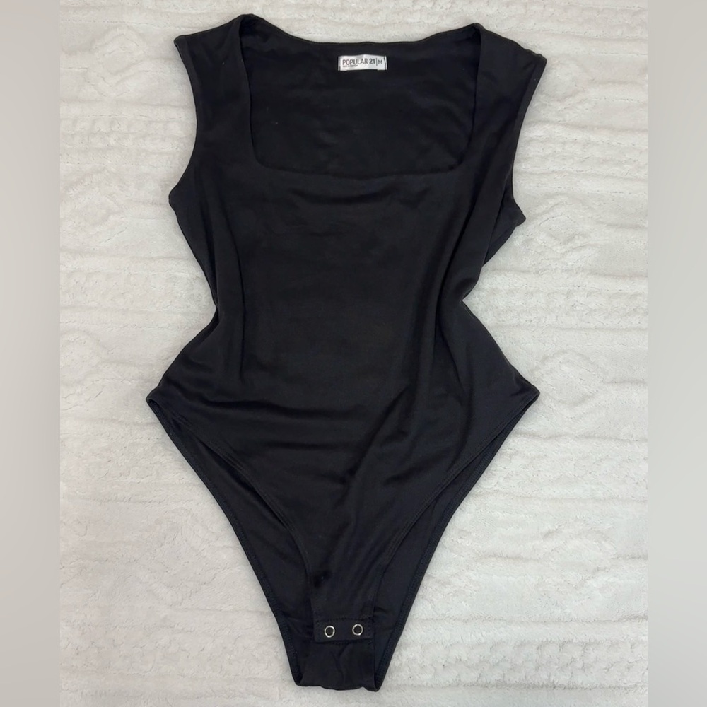 Chic Black Bodysuit with Square Neckline